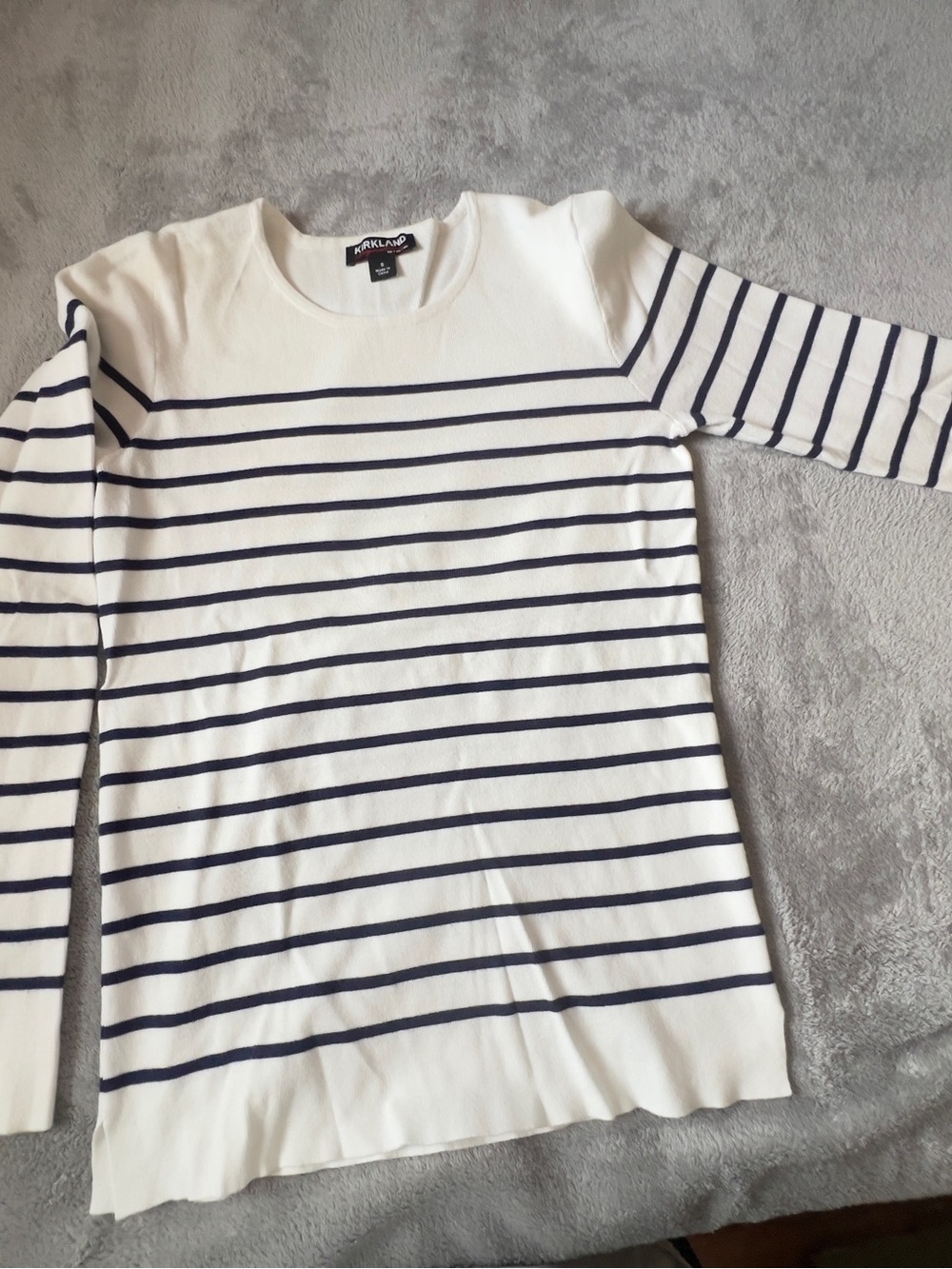 Kirkland Signature White Crewneck Sweater with Navy Stripes - women